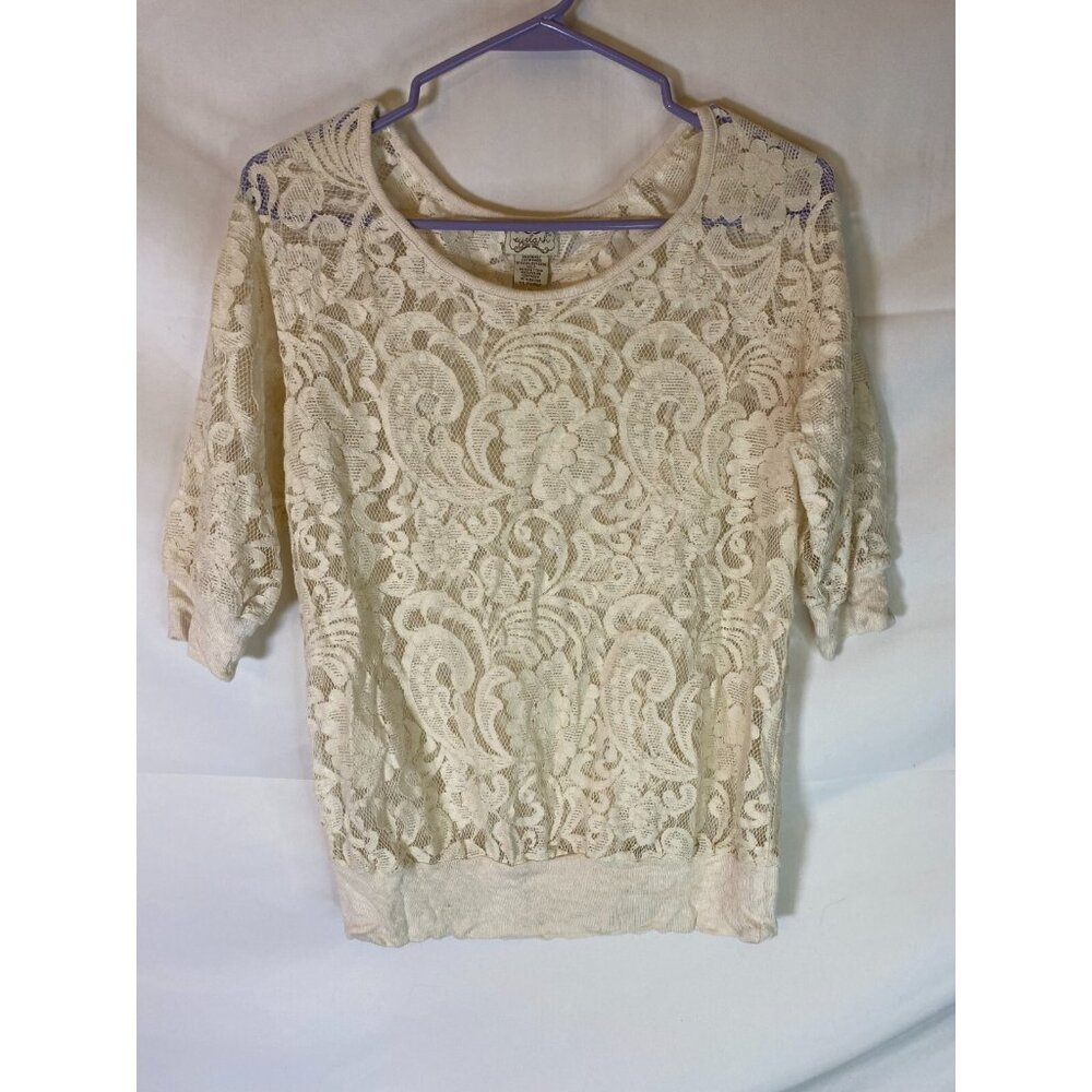 EYELASH Women’s MEDIUM M SHEER LACY IVORY BLOUSE TOP SHIRT Coastal Cowgirl